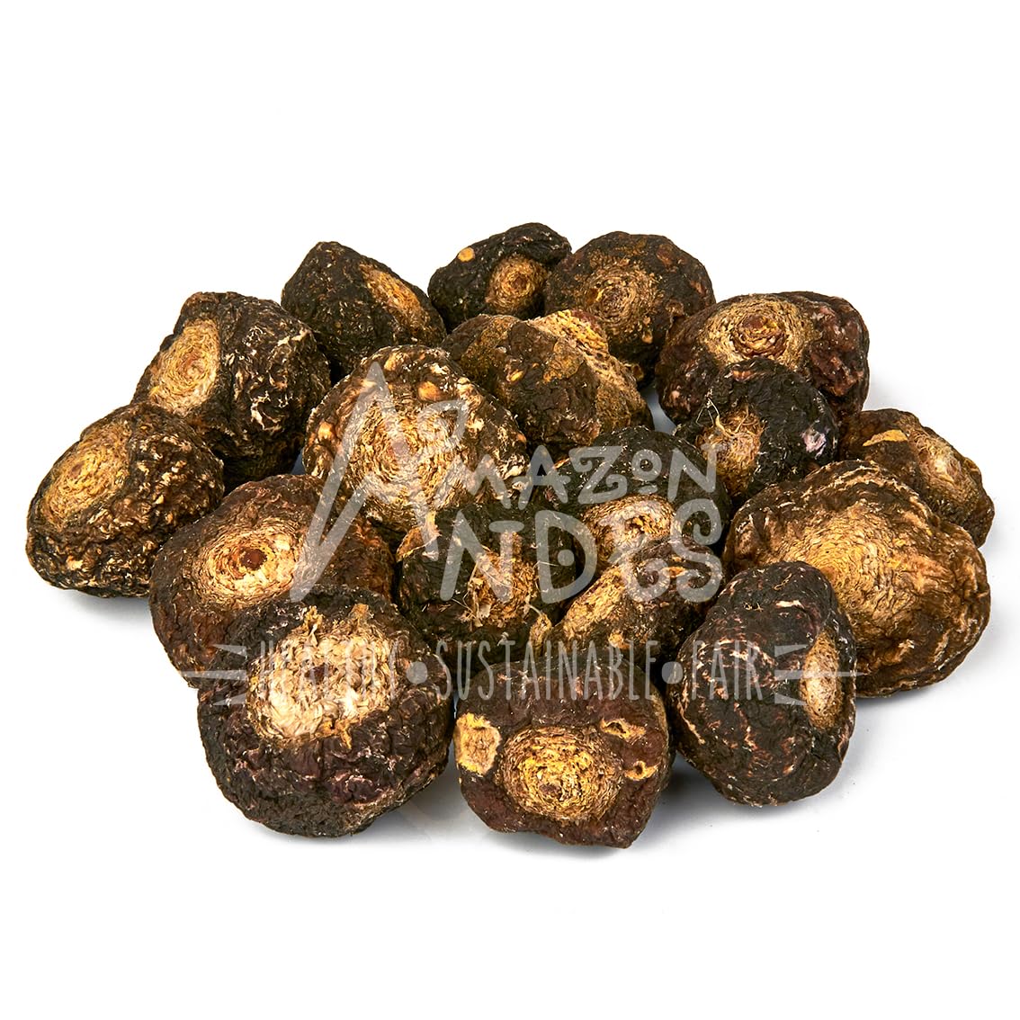 Amazon Andes Black Maca and Huanarpo roots image shows sun-dried roots for natural energy.