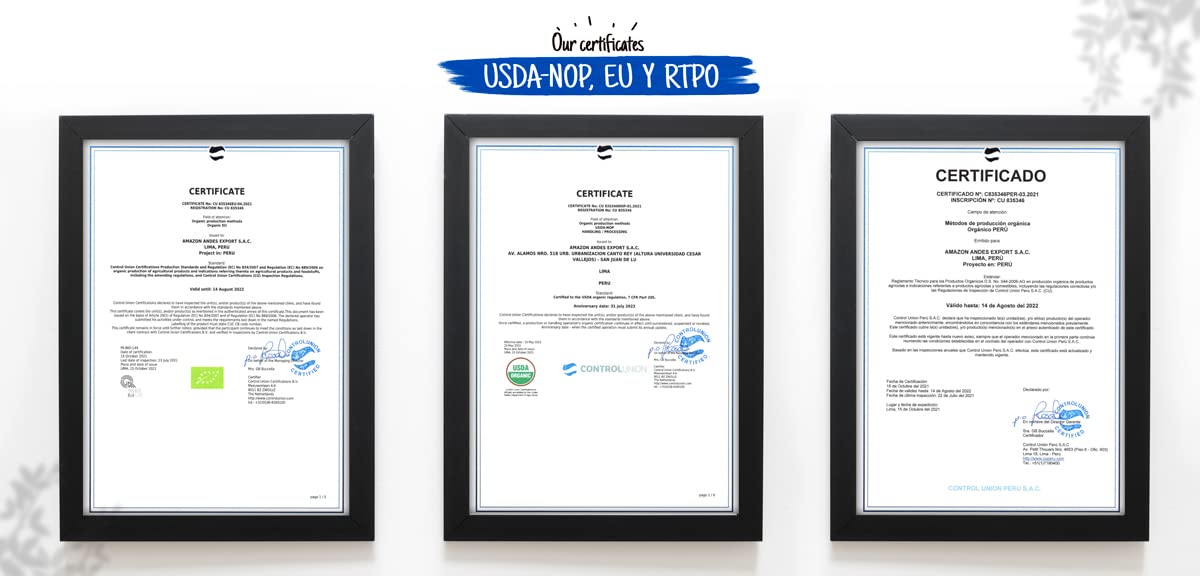 Amazon Andes Black Maca powder jar label shows vegan and non-GMO benefits