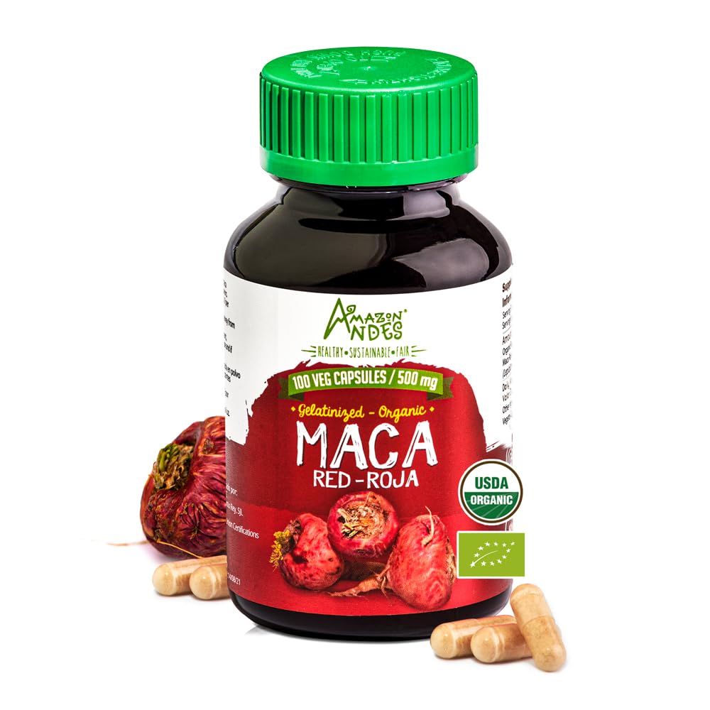 Amazon Andes Red Maca Root Capsules bottle and packaging