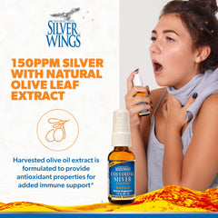 Amber glass bottle containing colloidal silver 150ppm 1oz spray