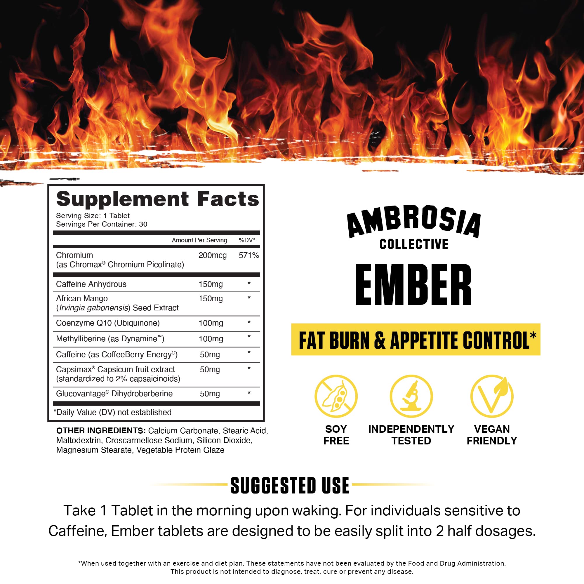 Ambrosia Ember African Mango ingredients panel emphasizing appetite balance support