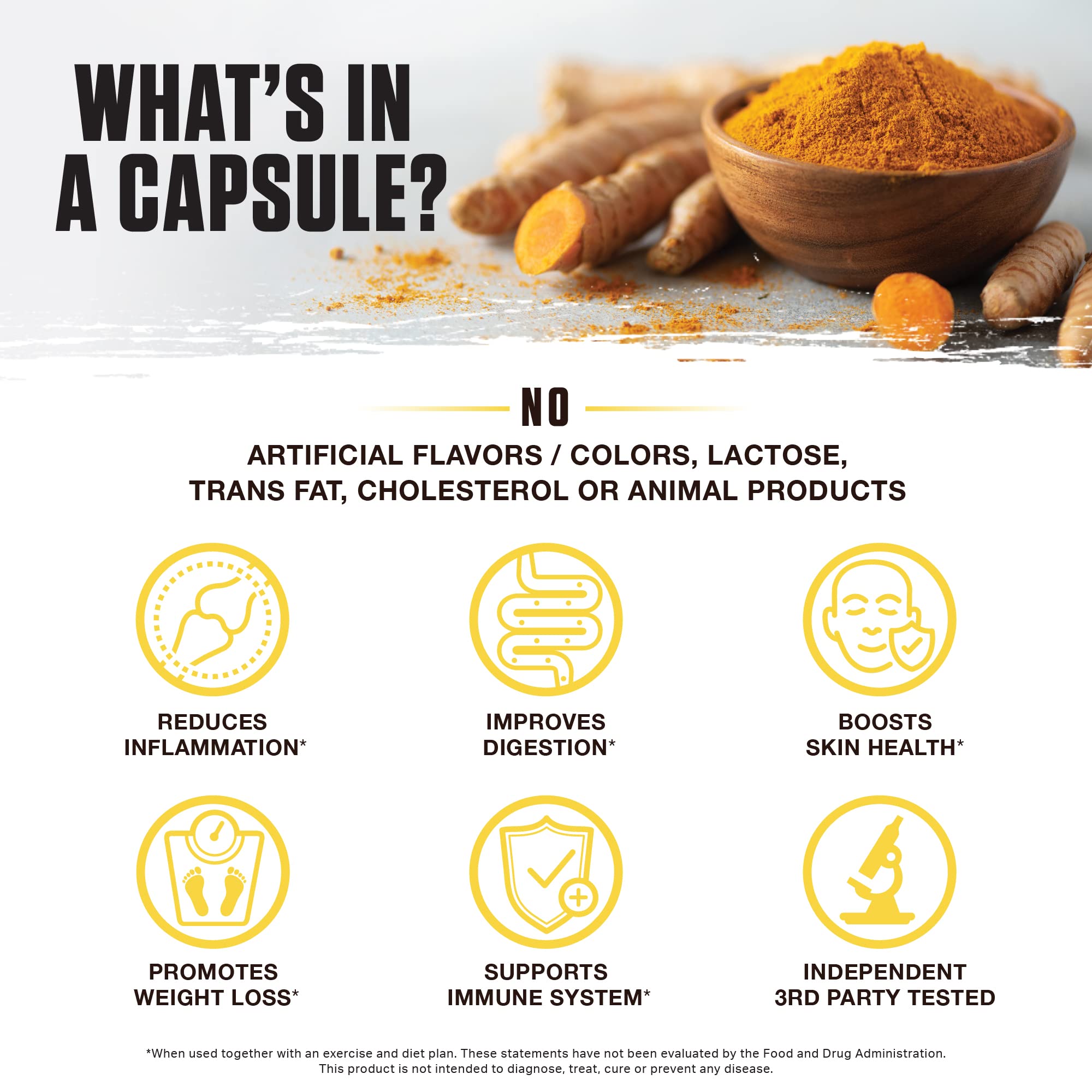 Golden Super Turmeric capsules and powder close-up