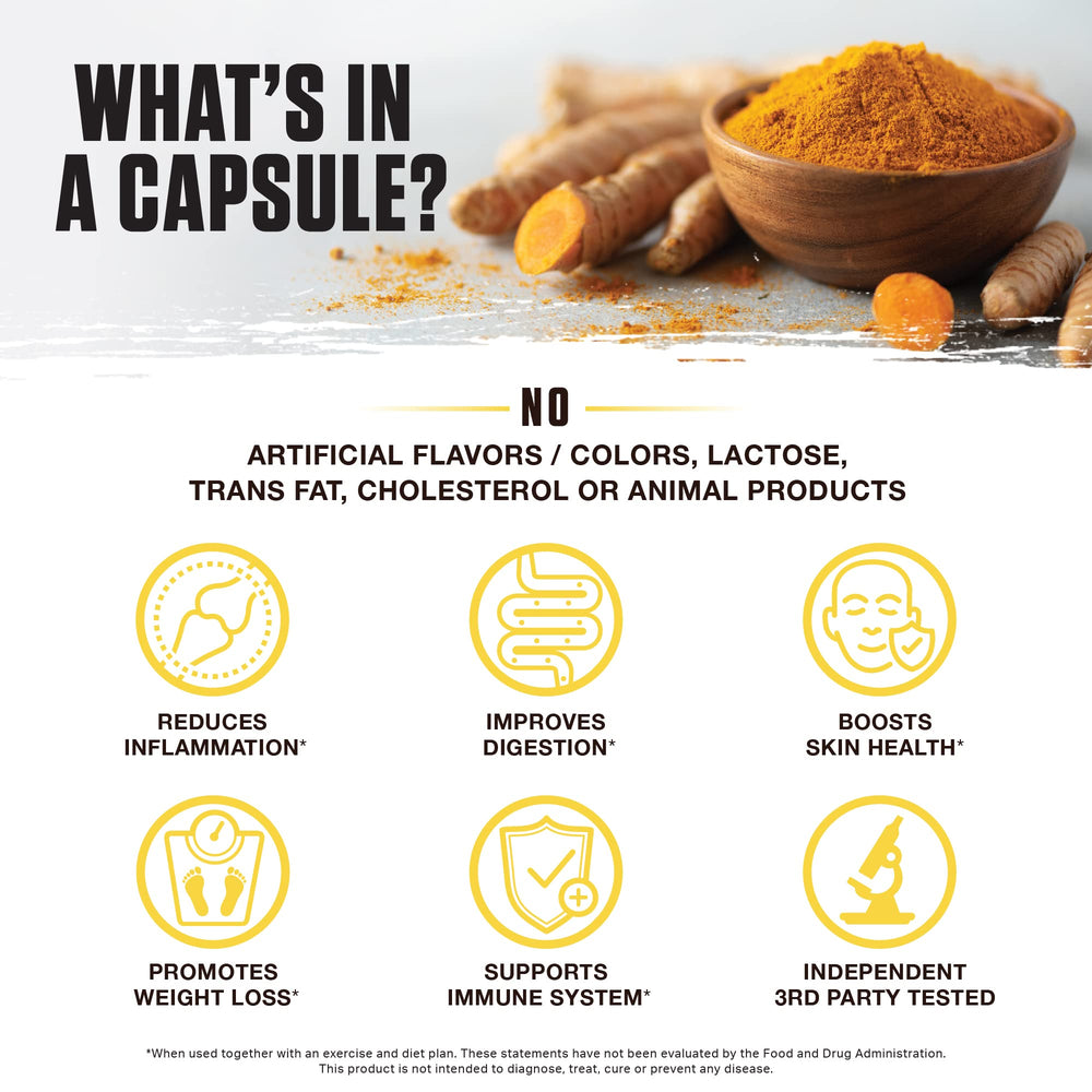 Golden Super Turmeric capsules and powder close-up
