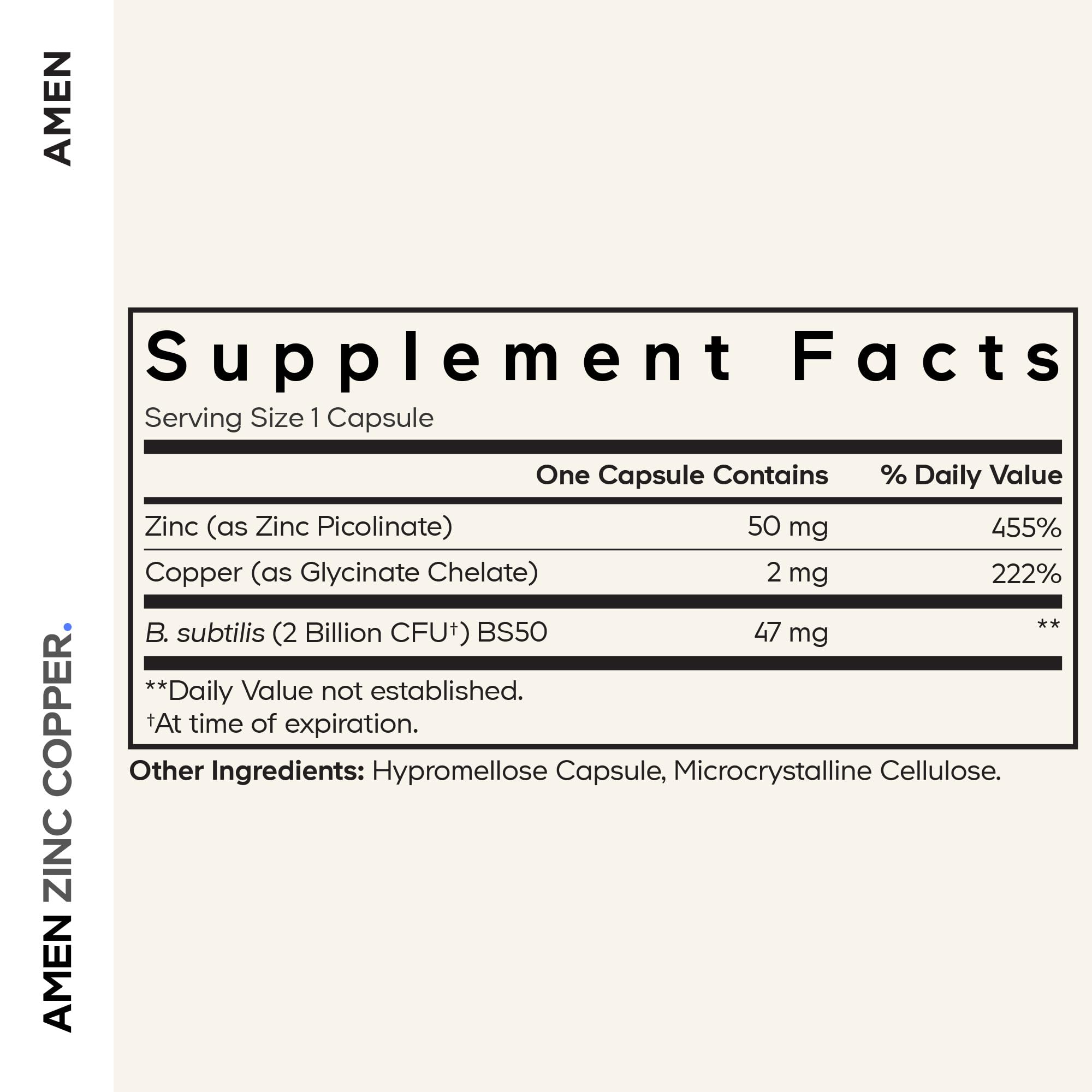 One capsule per day zinc and copper supplement