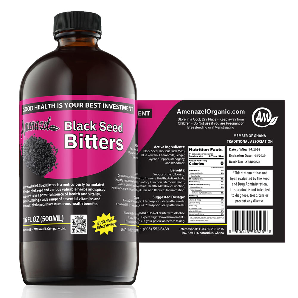 Amenazel Organic Black Seed Bitters bottle, 16 oz