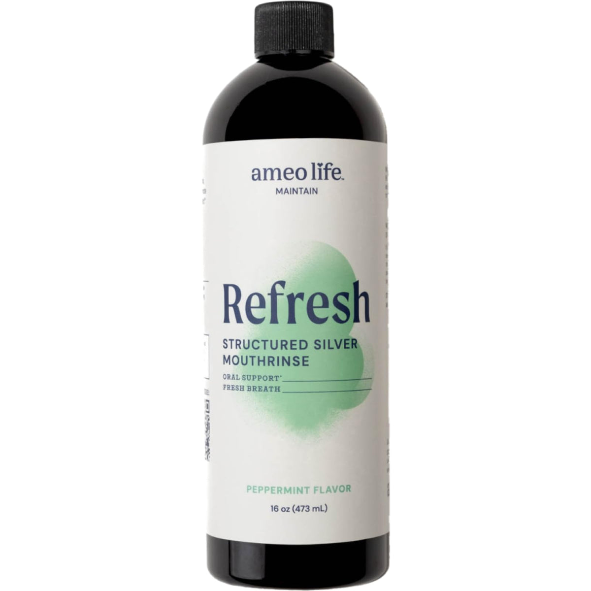 Ameo Life Structured Silver Mouthwash bottle 16 oz mint flavor with 10ppm silver nanoparticles