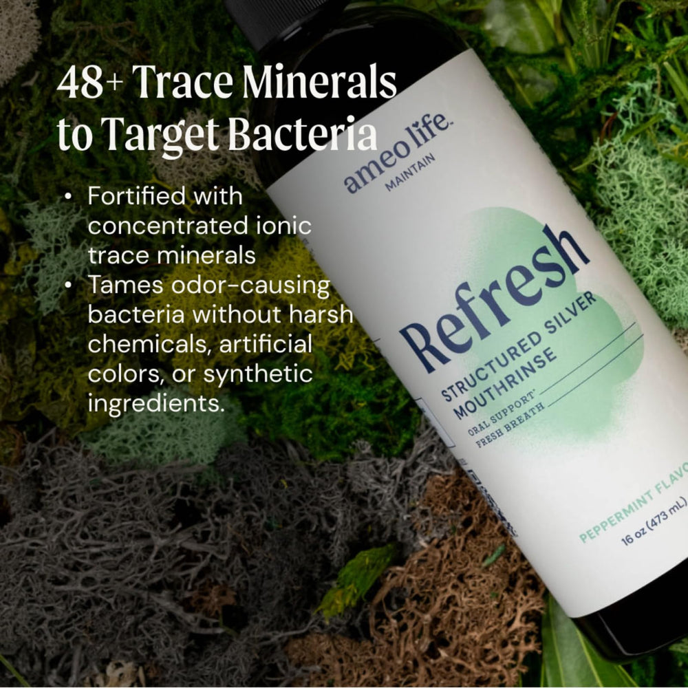 Mint leaves and bottle emphasizing natural ingredients