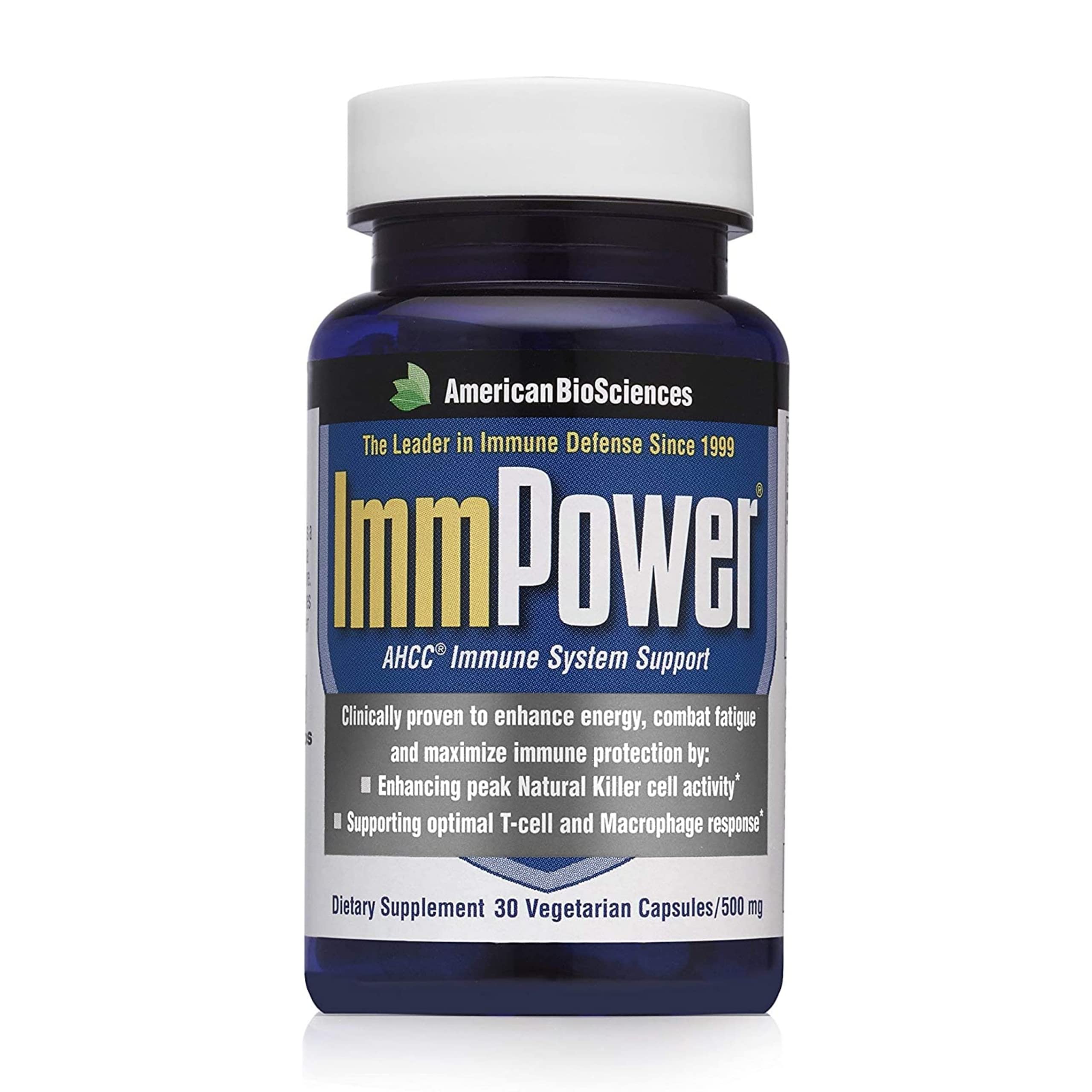 ImmPower AHCC supplement bottle with 30 vegetarian capsules