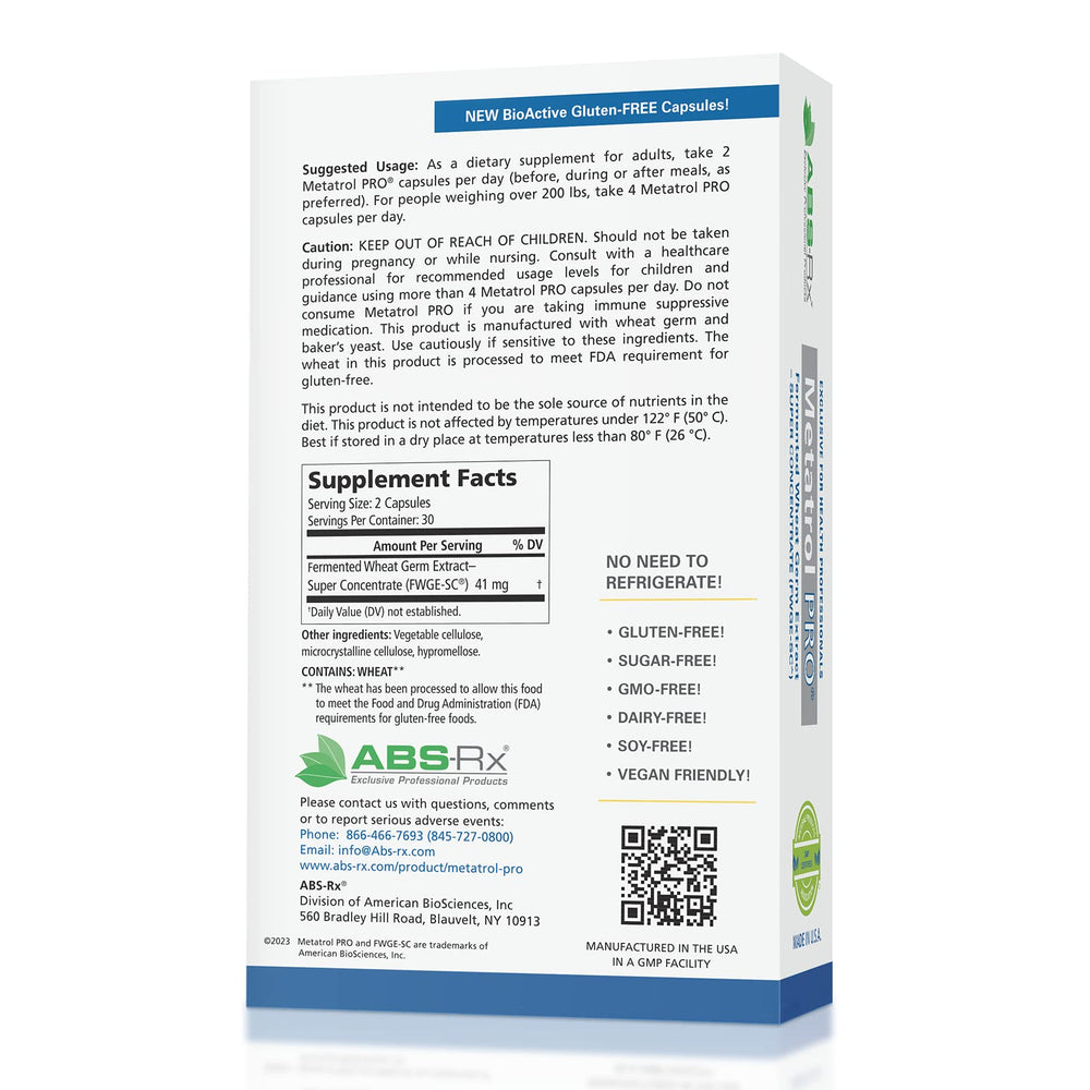 Close-up of Metatrol PRO Fermented Wheat Germ Extract label