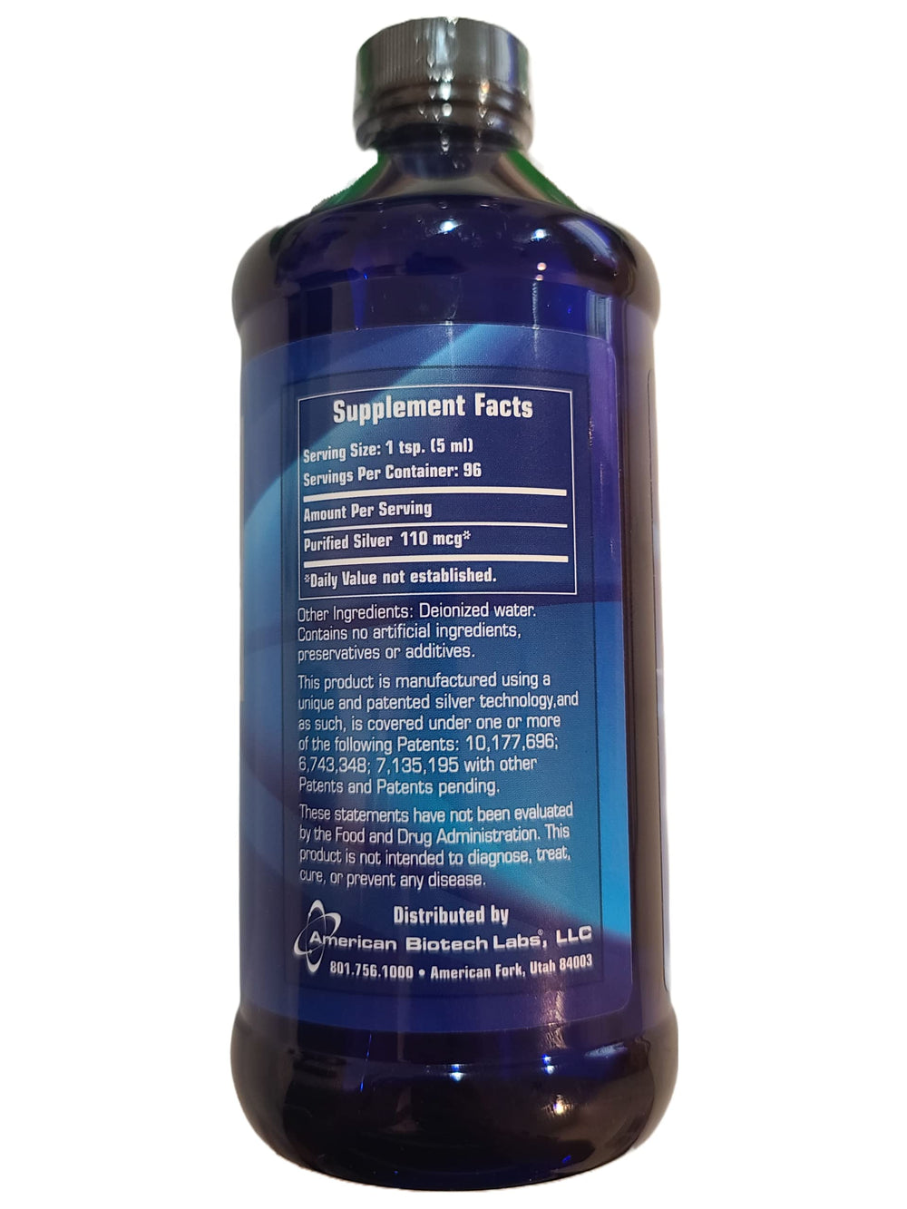 Close-up of the label showing 22 ppm silver