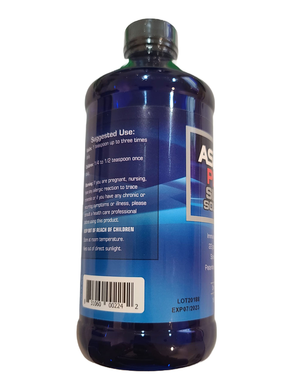 Bottle close-up of unflavored ASAP 22 Plus Silver Solution