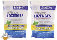 Front packaging of American Biotech Labs Silver Lozenges with 60ppm Silversol Mighty Manuka Mint