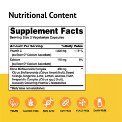 Close-up of Ester-C 500 mg Vitamin C label with Citrus Bioflavonoids