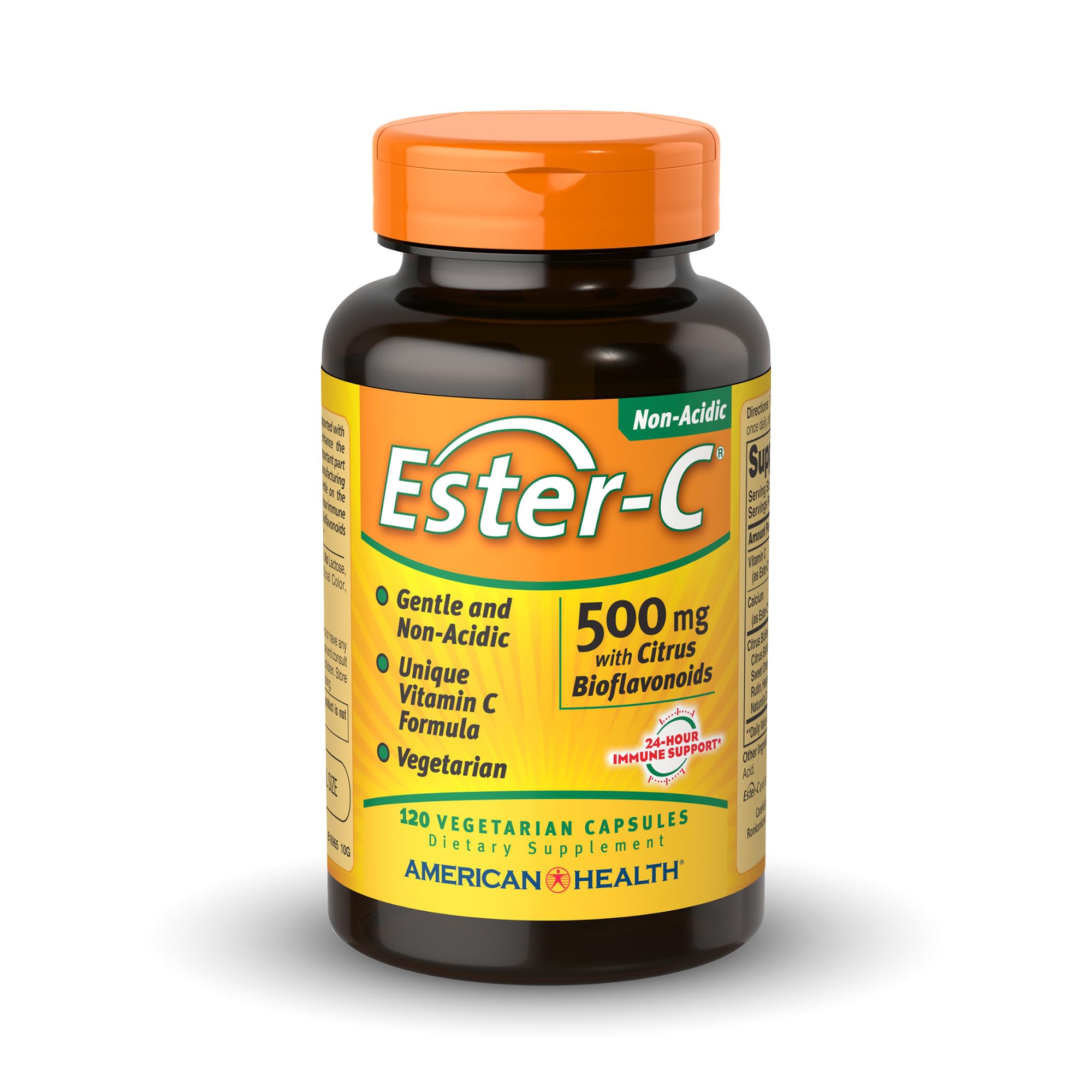 Bottle of American Health Ester-C 500 mg with Citrus Bioflavonoids – 120 vegetarian capsules, 60 servings