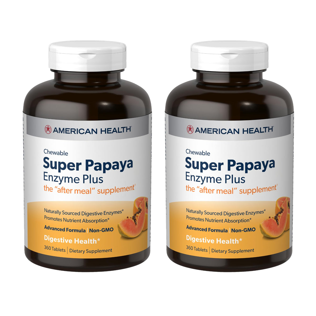 American Health Super Papaya Enzyme Plus 360 chewables 2-pack