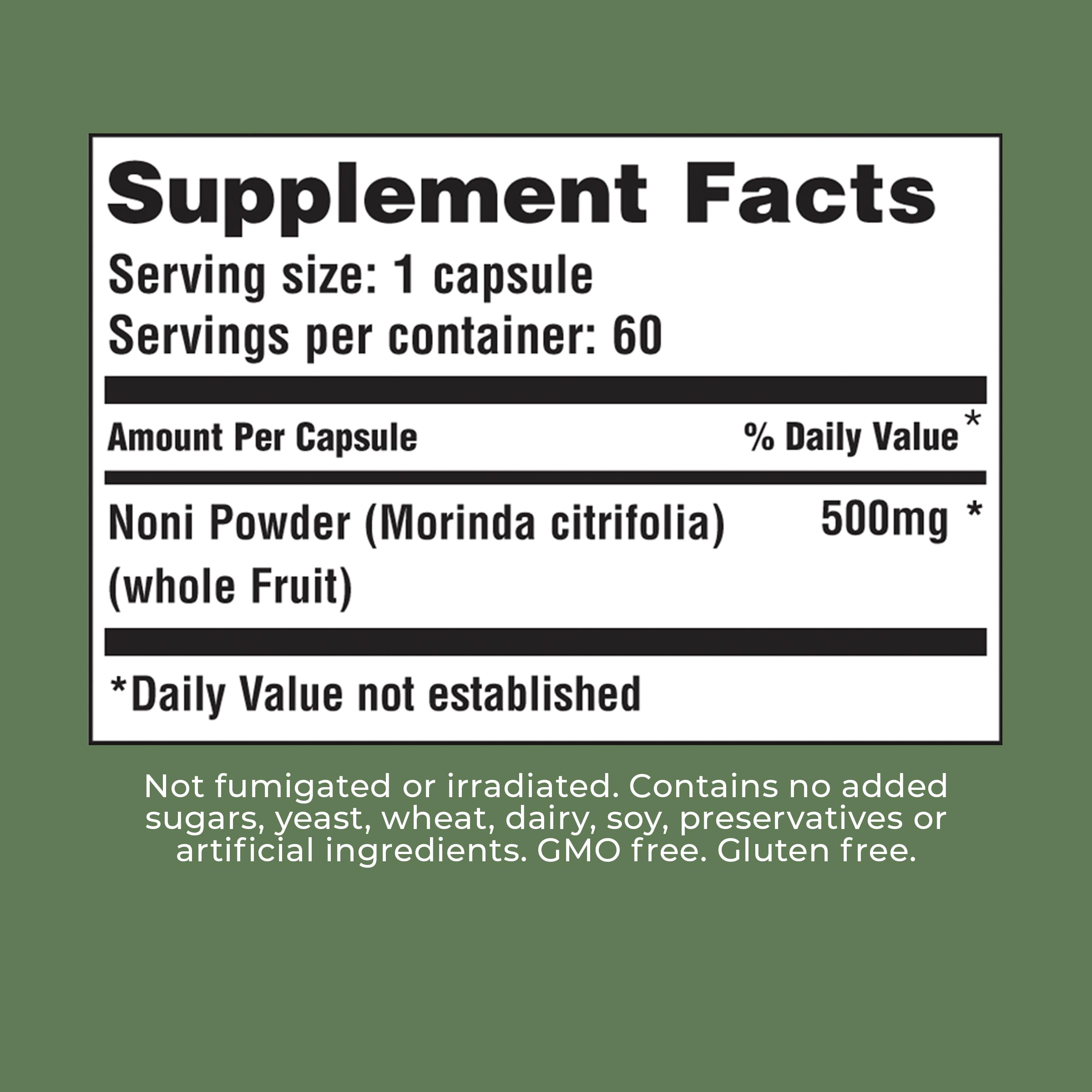Label highlighting 100% Hawaiian Noni fruit juice origin