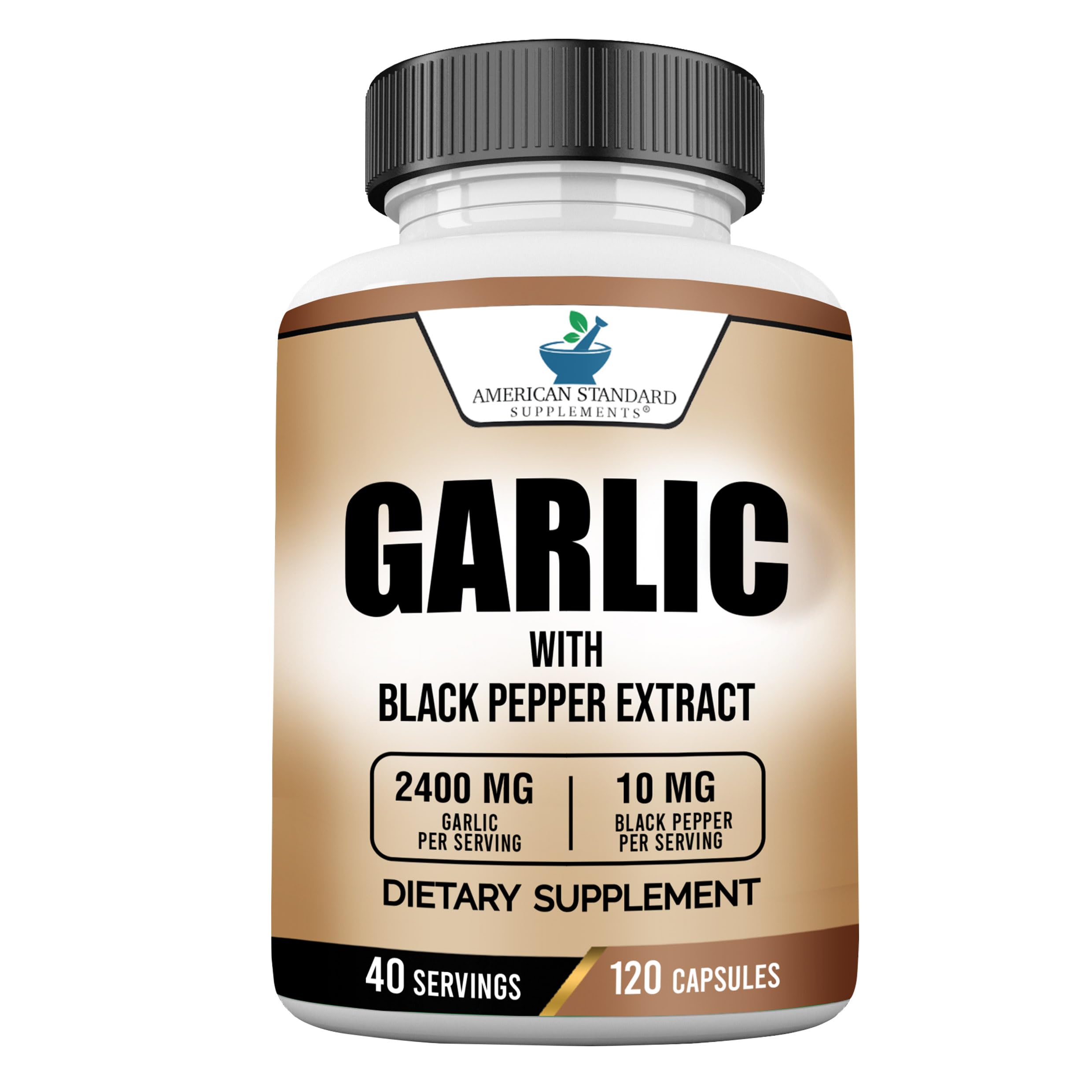 Bottle of American Standard Garlic 2400mg with Black Pepper - 120 capsules