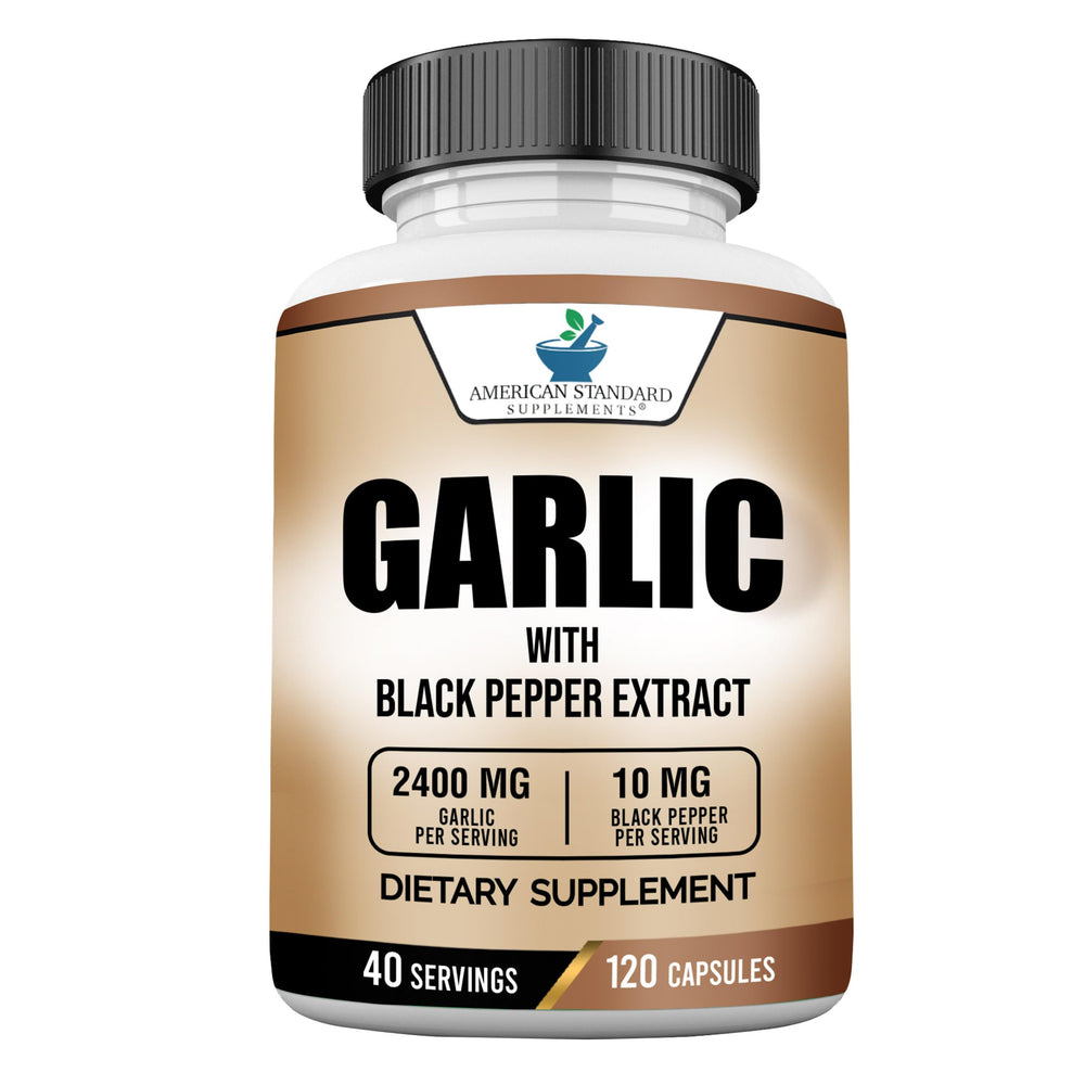 Bottle of American Standard Garlic 2400mg with Black Pepper - 120 capsules