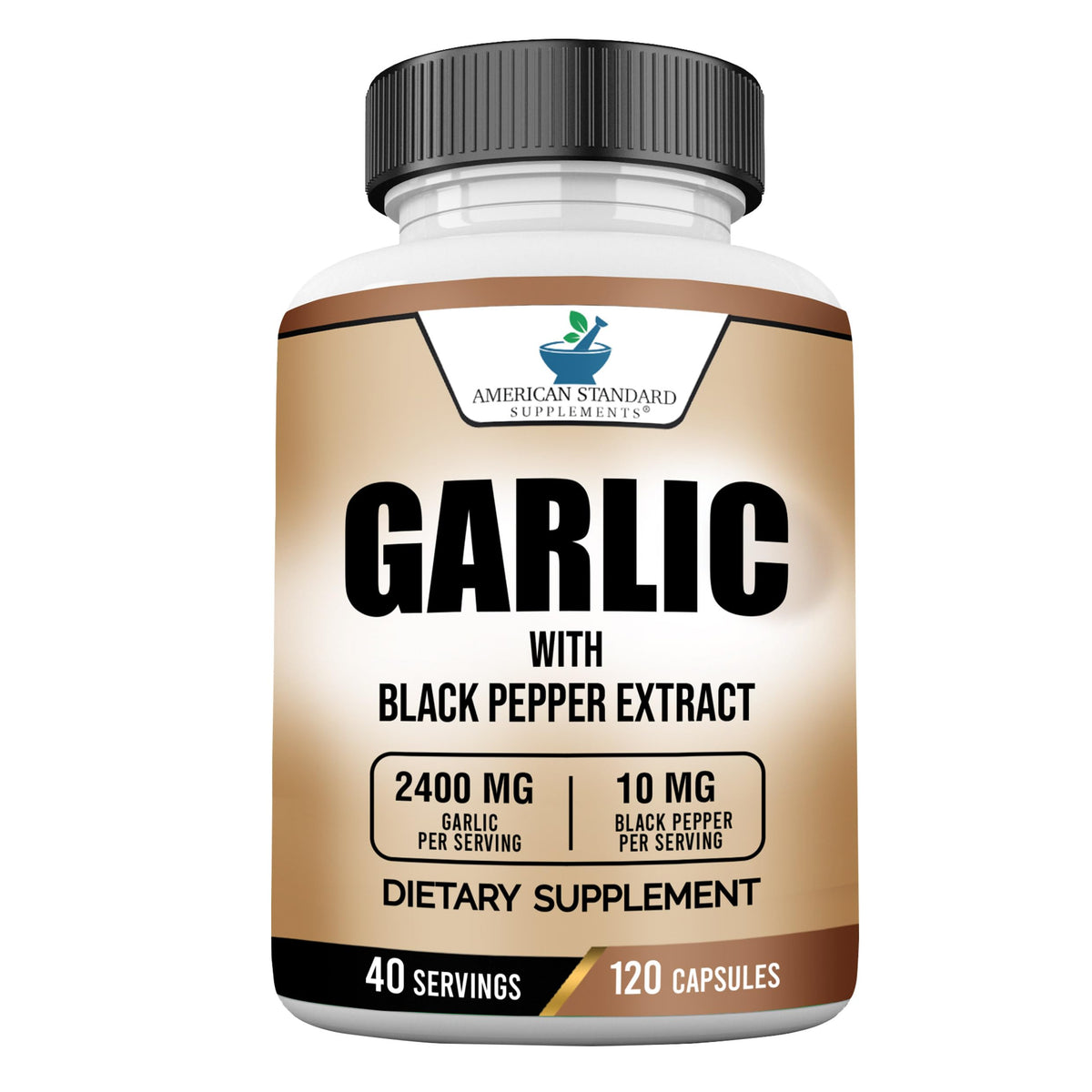 Bottle of American Standard Garlic 2400mg with Black Pepper - 120 capsules