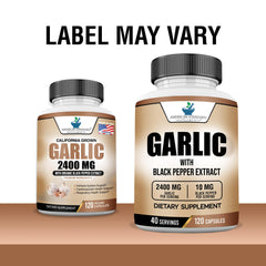 Close-up of Garlic 2400mg capsules with black pepper extract