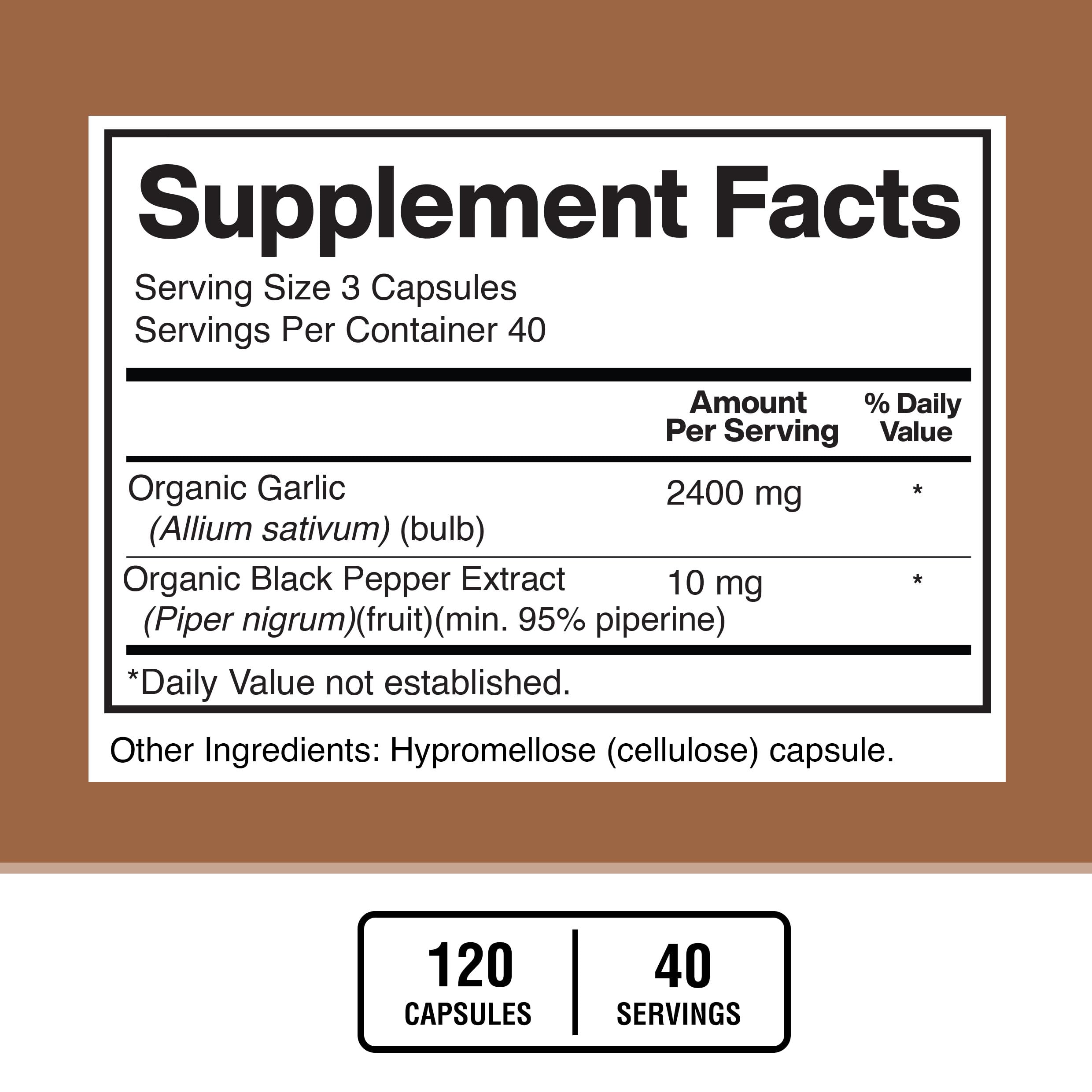 Vegan, gluten-free, non-GMO garlic supplement label