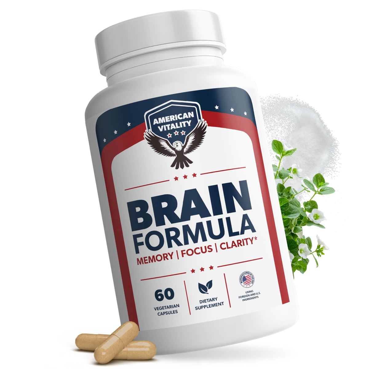 American Vitality Brain Formula bottle with 60 capsules