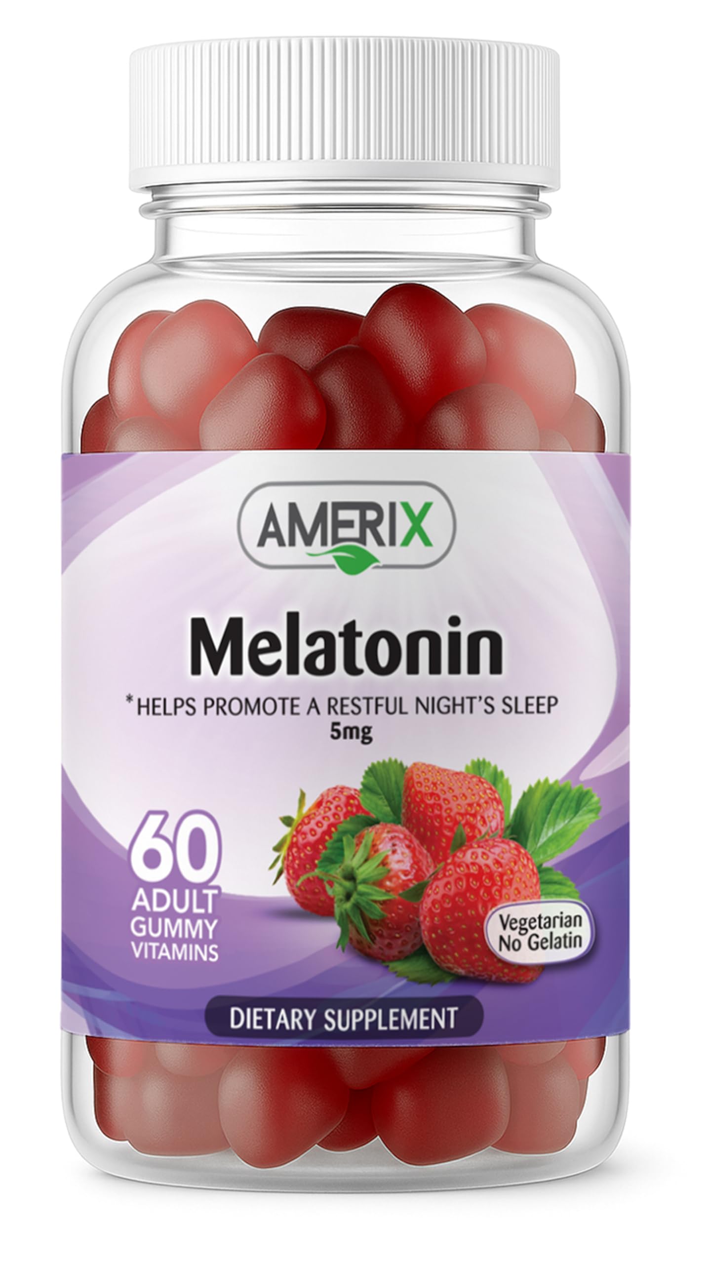 Amerix Melatonin Gummies 5mg Strawberry flavor bottle with 60 vegan gummies