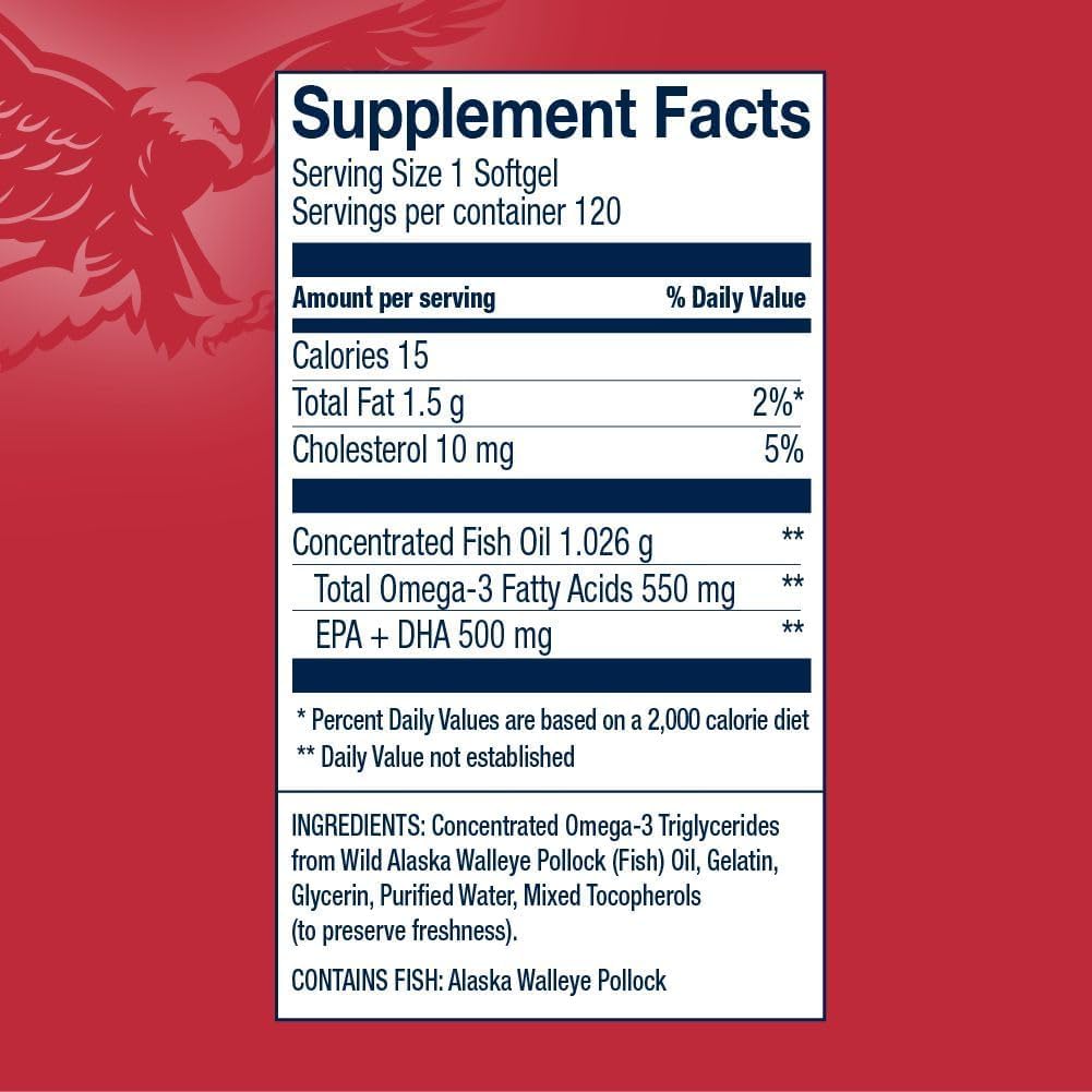 AmerOmega bottle back label with ingredients and certifications