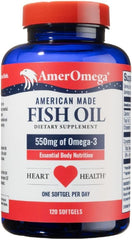 AmerOmega triglyceride omega-3 fish oil bottle and capsules in heart health setting
