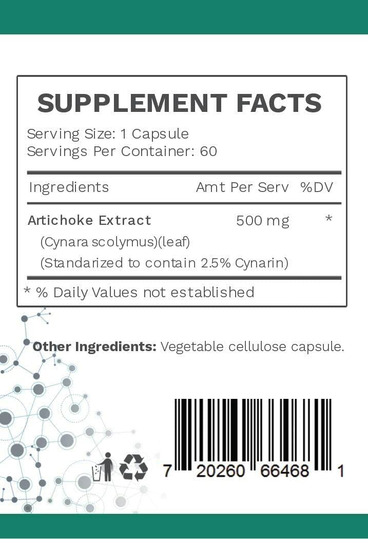 Artichoke leaf extract capsules promoting bile flow