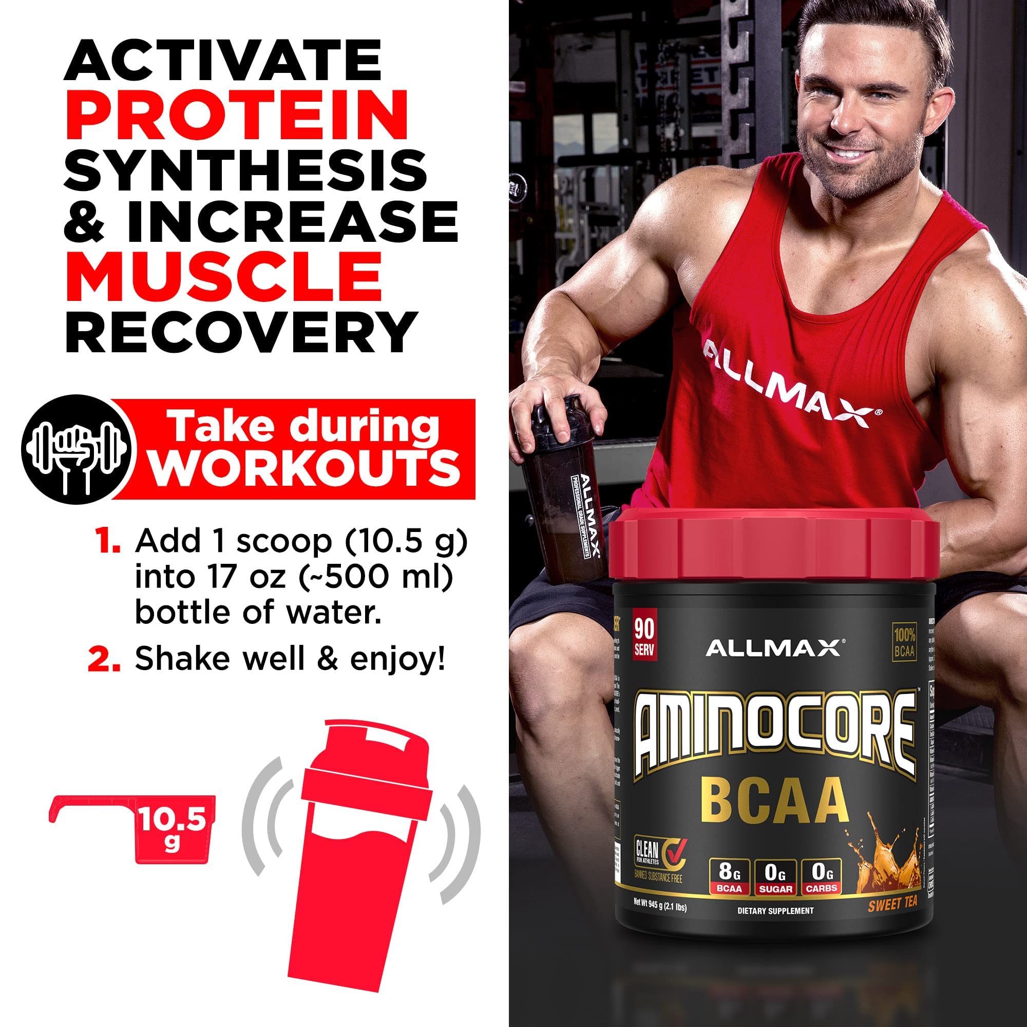 AMINOCORE BCAA powder dissolving in water in a bottle