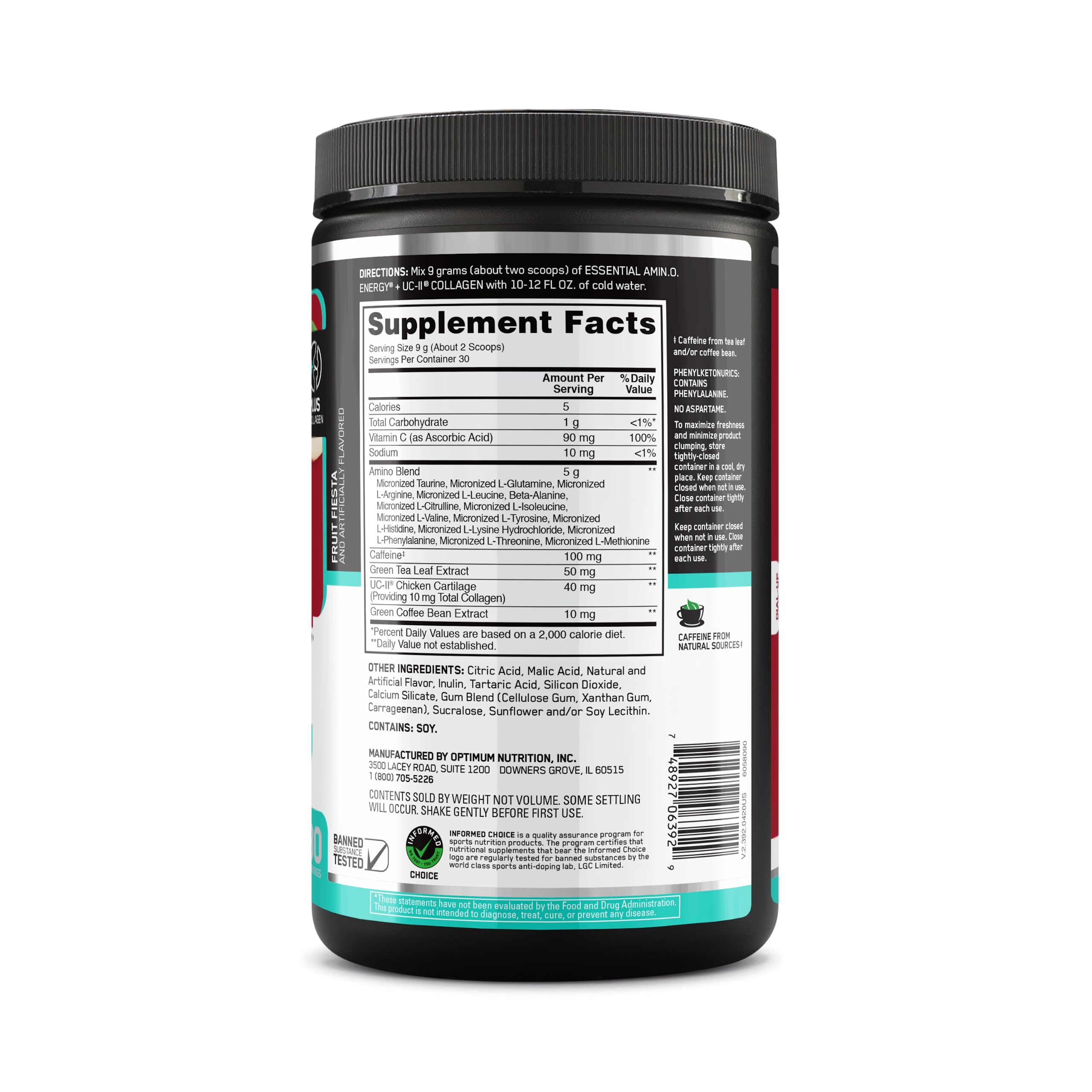 Serving scoop with powder and glass showing energy mix