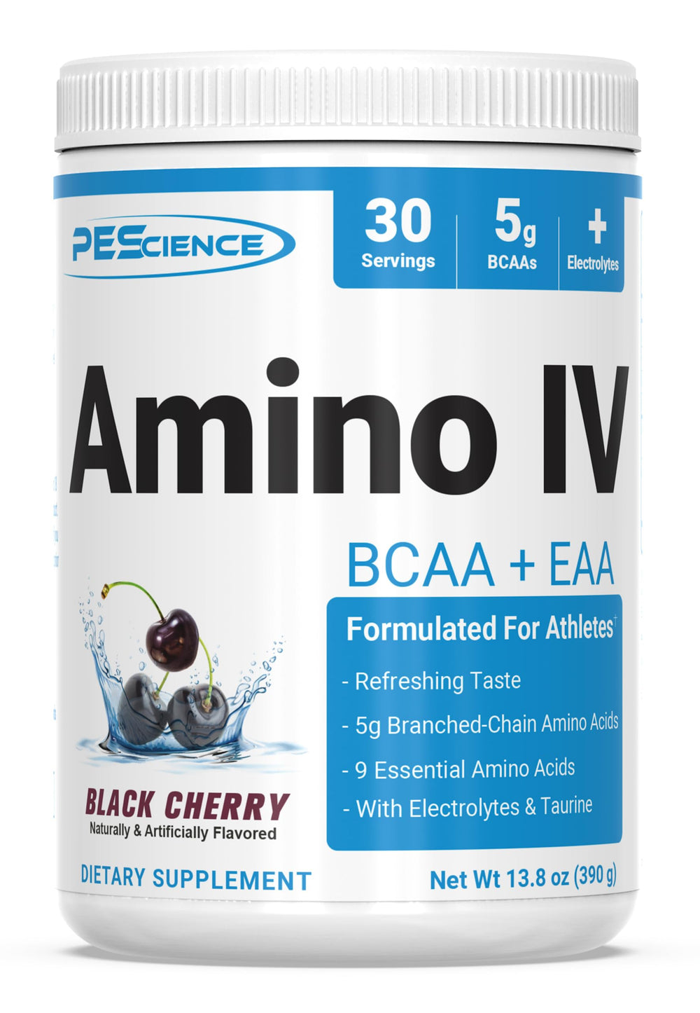 PEScience Amino IV Black Cherry flavor front packaging