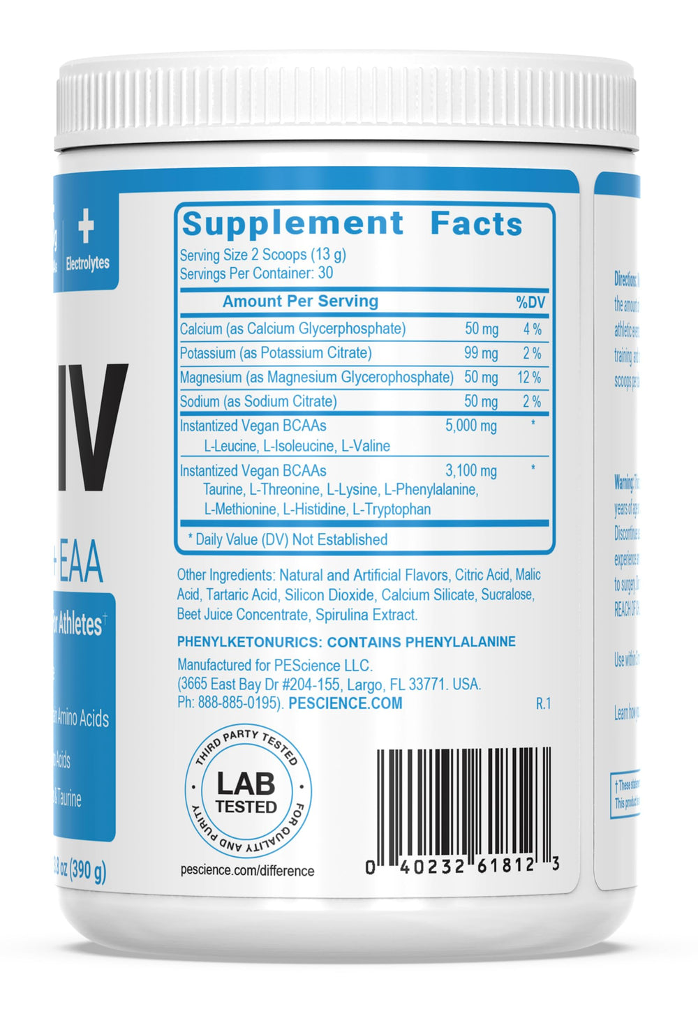 Sugar-free hydration formula label on container