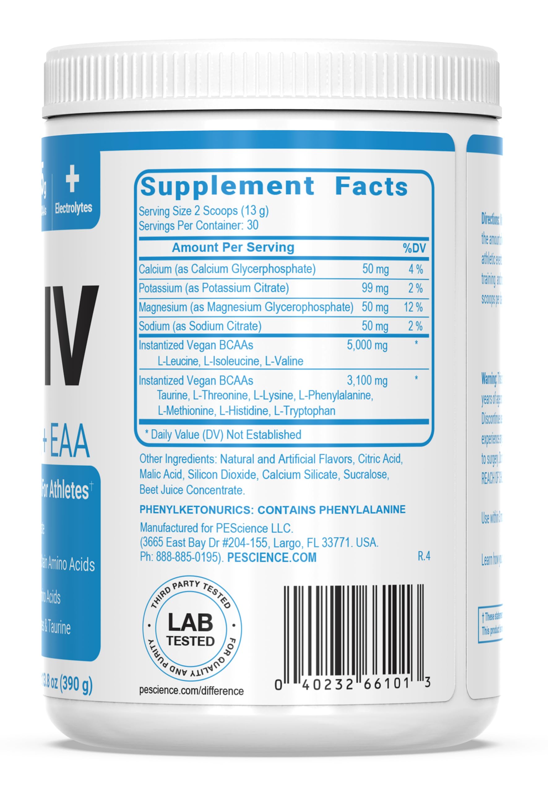 Vegan BCAA and essential amino acids blend in Amino IV