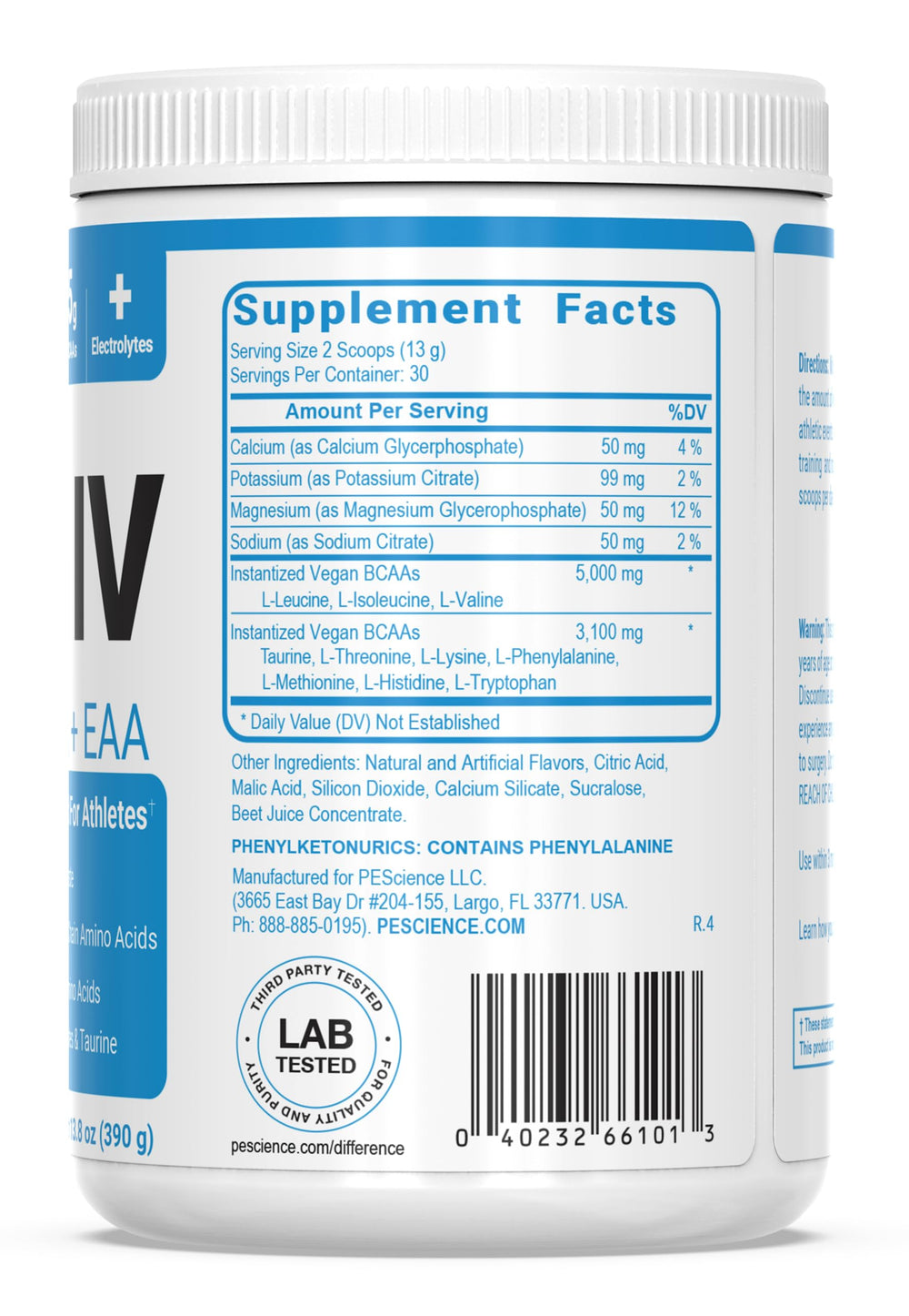 Vegan BCAA and essential amino acids blend in Amino IV