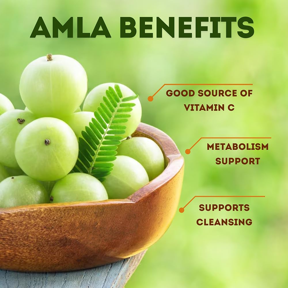 Amla capsules spilling from bottle