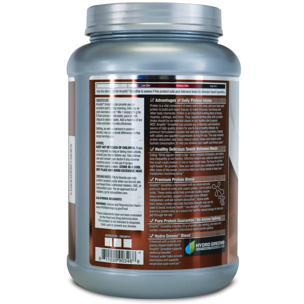AMPLIFY NDS shake glass highlights creamy texture and convenient post-workout nutrition.
