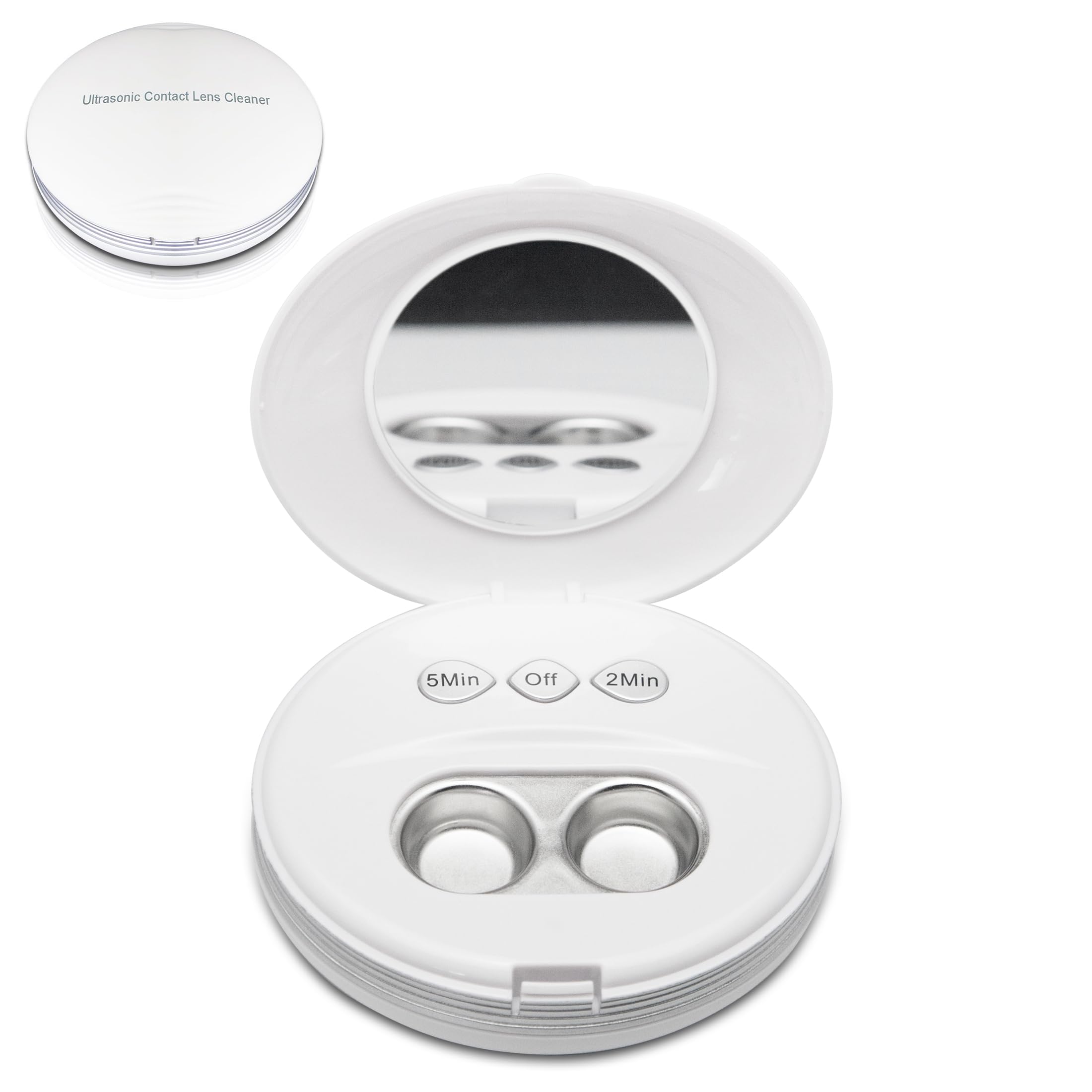 AMTAST ultrasonic contact lens cleaner with built-in vanity mirror