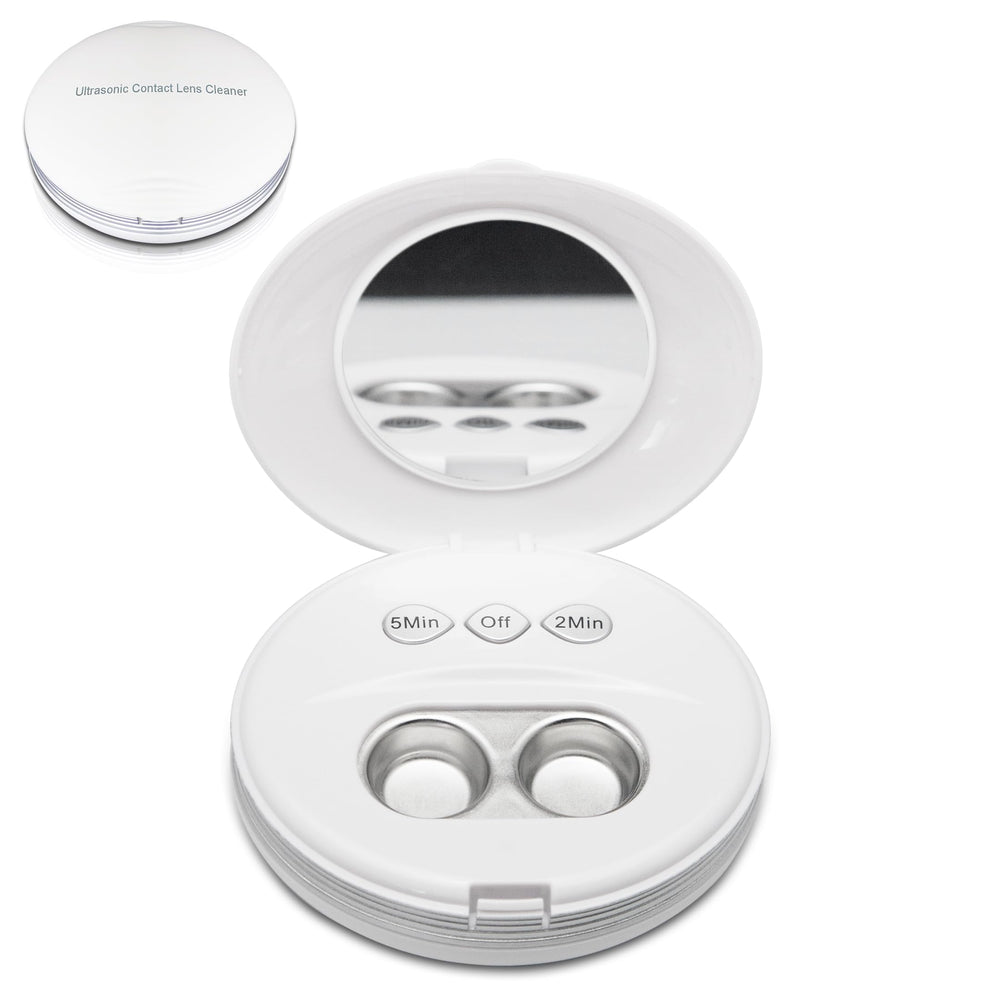 AMTAST ultrasonic contact lens cleaner with built-in vanity mirror