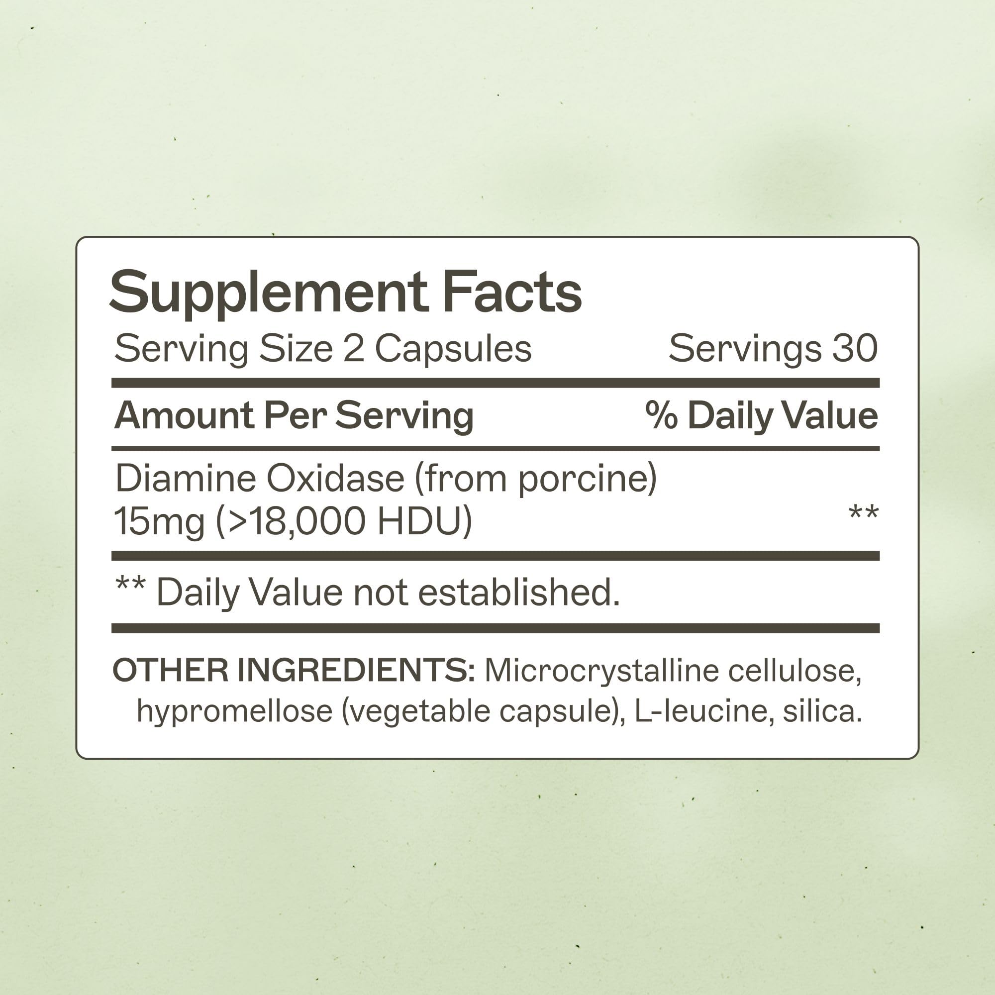 Close-up of Histazyme DAO bottle label showing diamine oxidase (DAO)