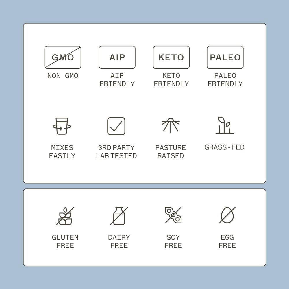 Serving scoop of collagen powder beside glass of water