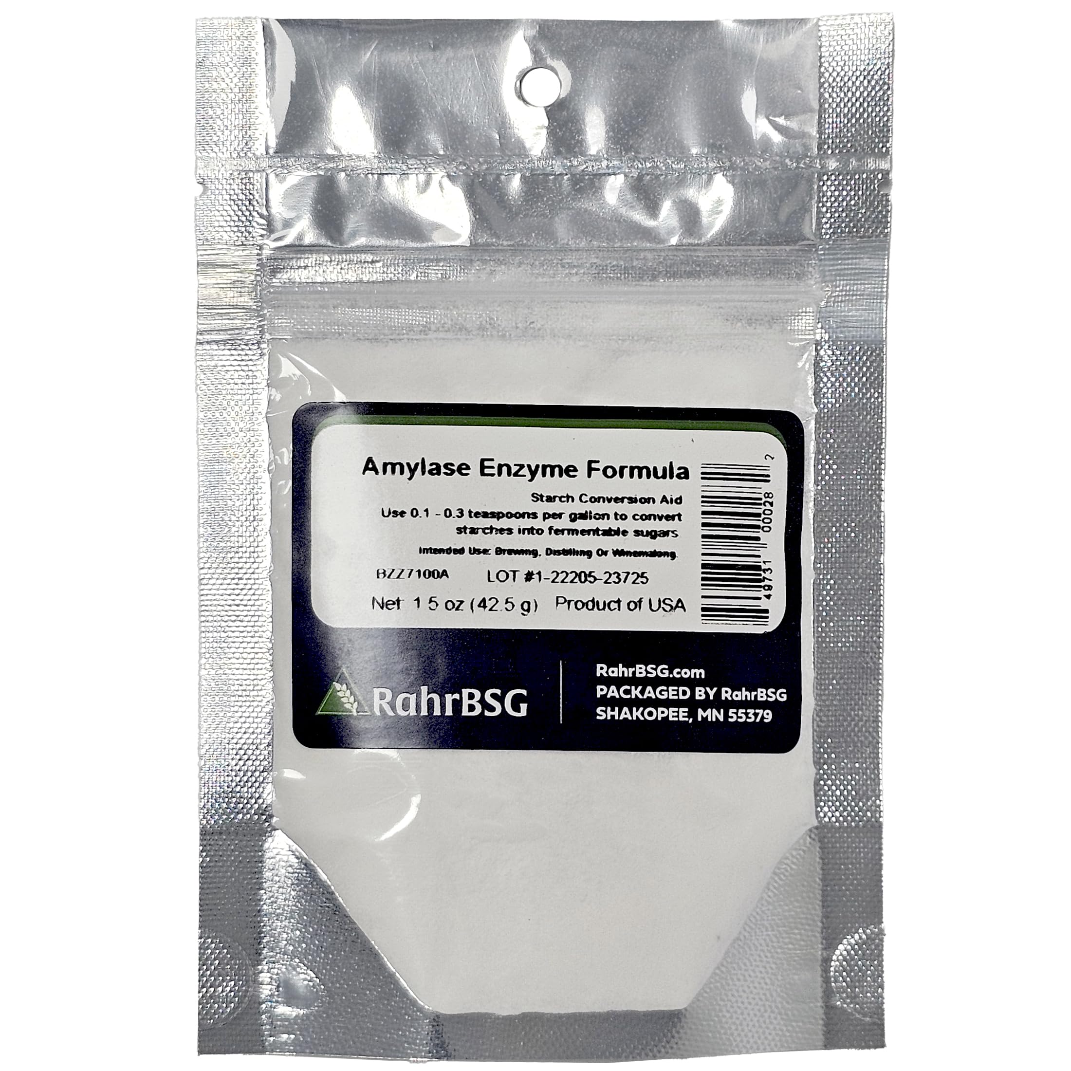 Front view of Amylase enzyme 1.5 oz bottle