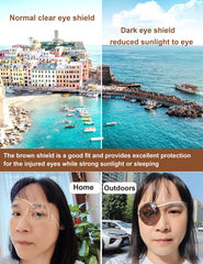 Adjustable brown elastic strap on AMZVIO eye shield