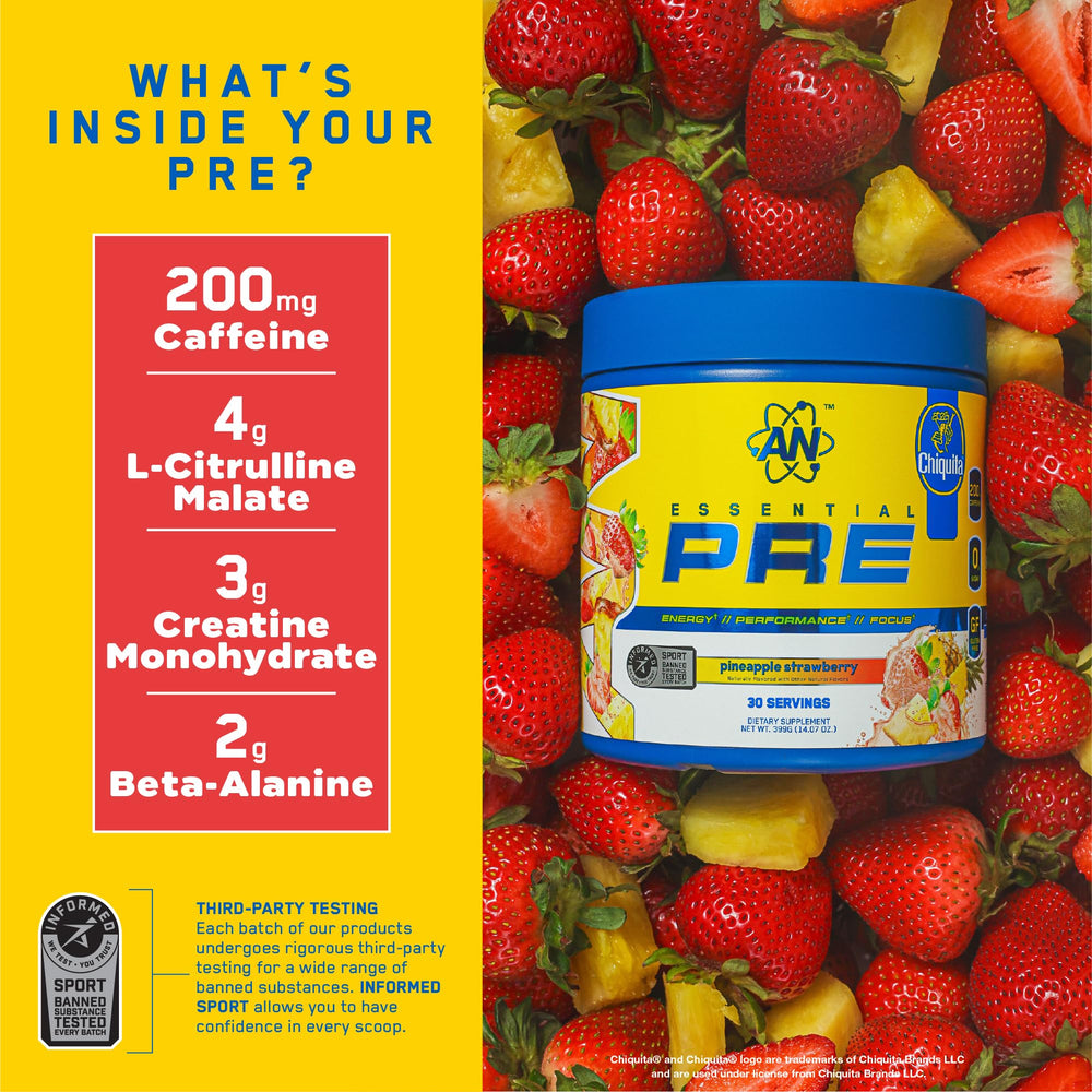 Serving scoop of AN Essentials Pre-Workout powder