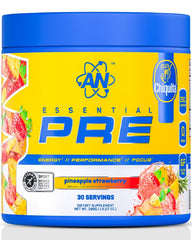 AN Essentials Pre-Workout bottle in Pineapple Strawberry flavor, 30 servings