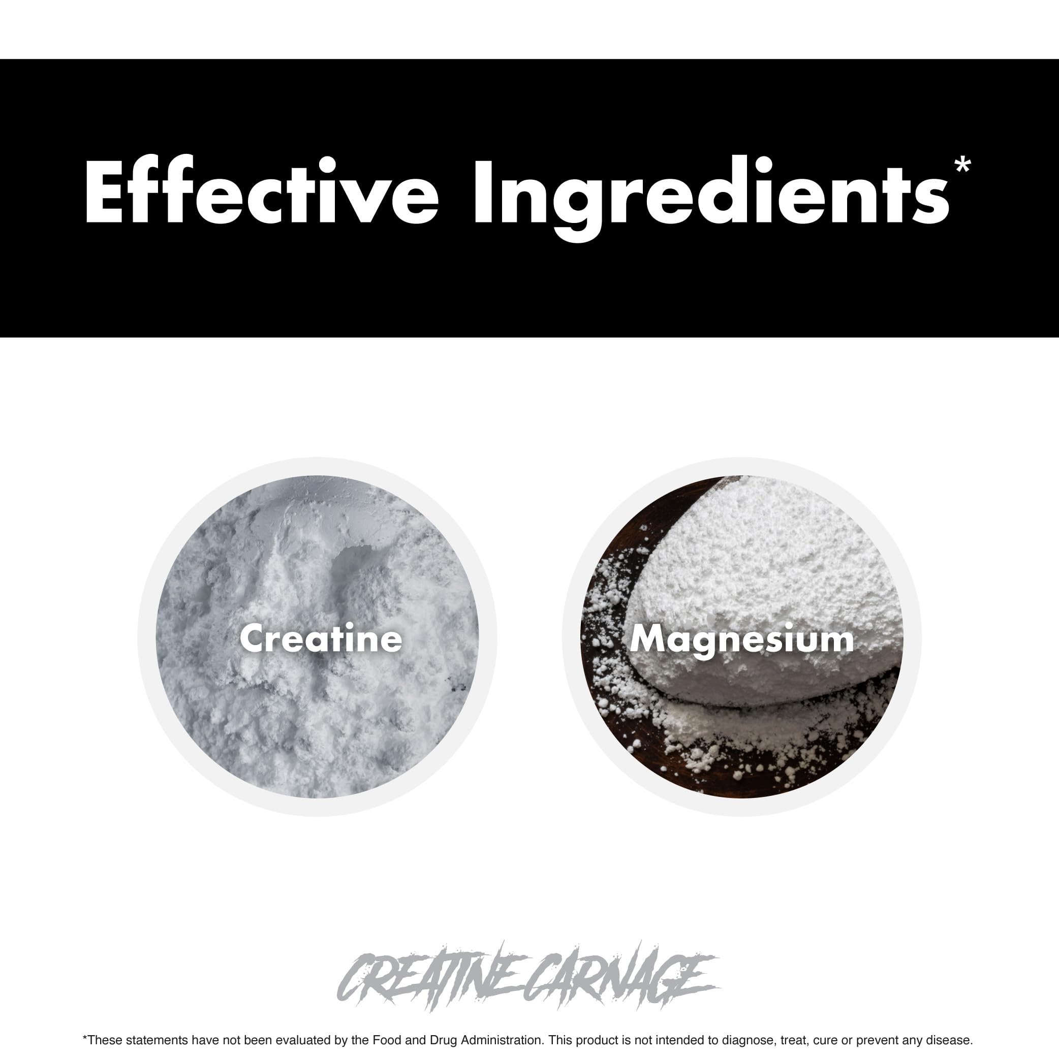 Tub-top close-up of Creatine Carnage highlighting premium formula.