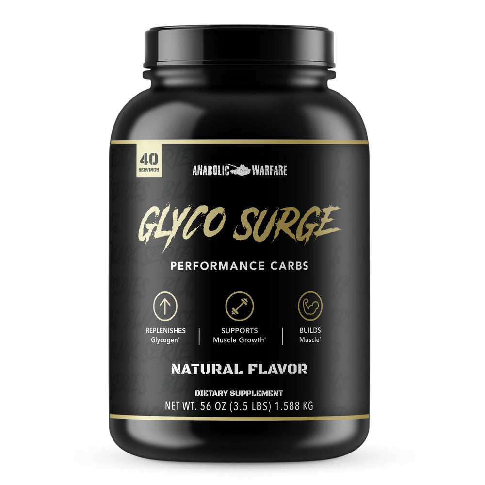 Anabolic Warfare Glyco Surge bottle front for post-workout fueling and lean muscle support.