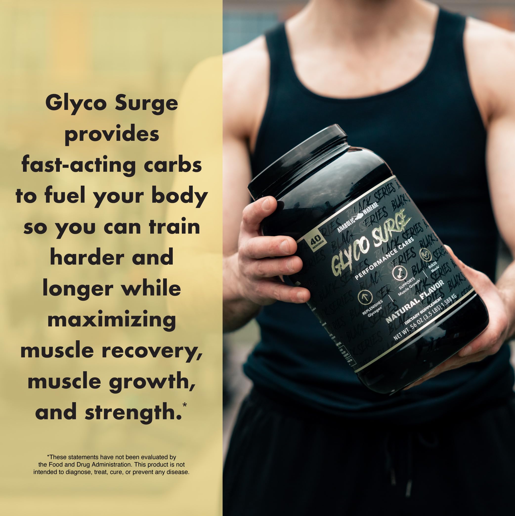 Anabolic Warfare Glyco Surge fuel-endurance visual suggests energy for training blocks.