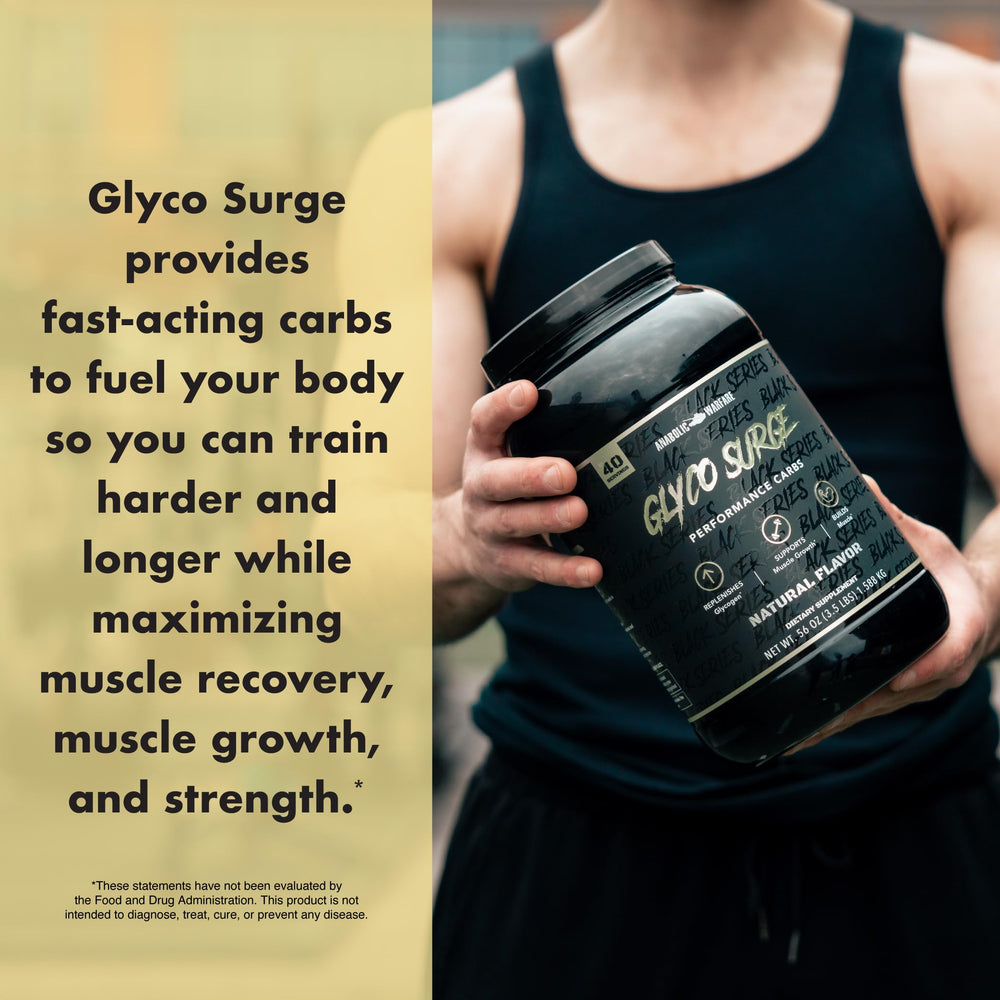 Anabolic Warfare Glyco Surge fuel-endurance visual suggests energy for training blocks.